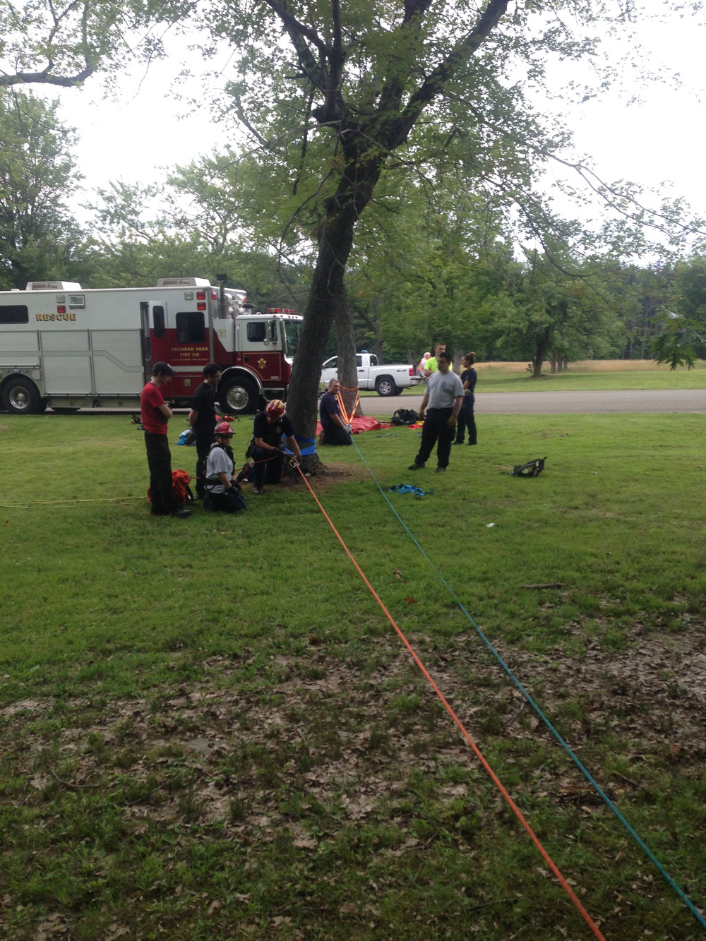 Firefighters train preforming Rope Rescues at Chestnut Ridge Park